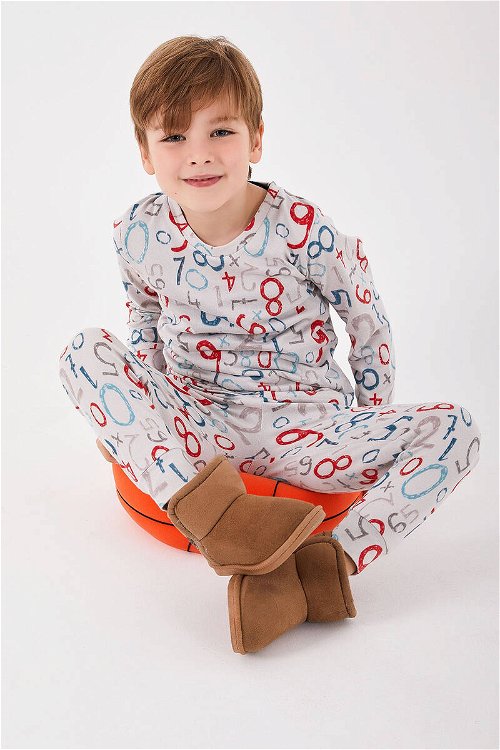 RolyPoly Numbers Gri Erkek Çocuk Uzun Kol Pijama Takım