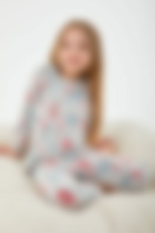 RolyPoly - RolyPoly Numbers Gri Kız Çocuk Uzun Kol Pijama Takım