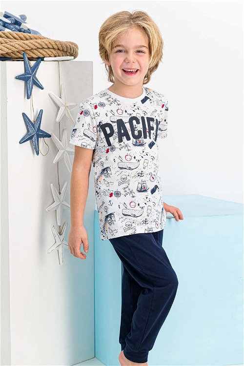 RolyPoly Pacific Krem Kısa Kollu Erkek Çocuk Pijama Takımı