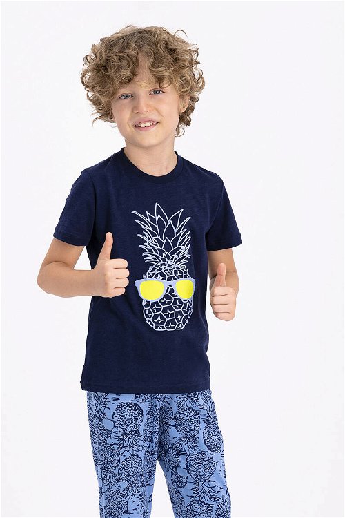Rolypoly Pineapple Lacivert Mavi Genç Erkek Kısa Kol Pijama Takımı