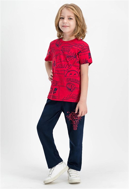 Rolypoly Pow Kırmızı Kısa Kollu Erkek Çocuk Pijama Takımı