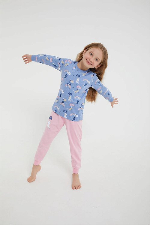 RolyPoly Rainbow Mavi Kız Çocuk Uzun Kol Pijama Takım