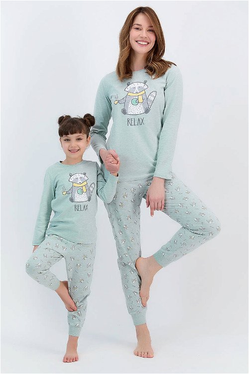 RolyPoly Relax Yeşilmelanj Kız Çocuk Pijama Takımı