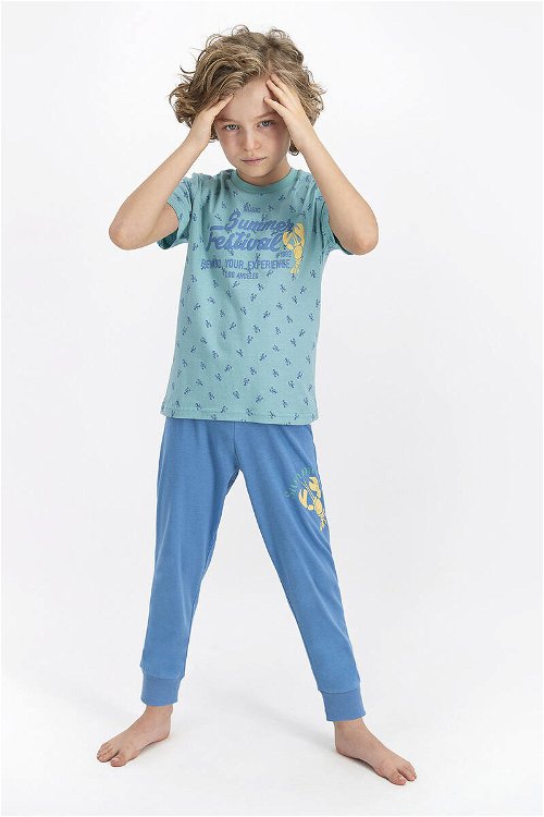 RolyPoly Summer Festival Mavi Genç Erkek Kısa Kol Pijama Takımı
