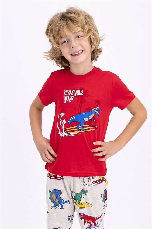 RolyPoly Surf Crocodile Kırmızı Erkek Çocuk Kısa Kol Pijama Takımı