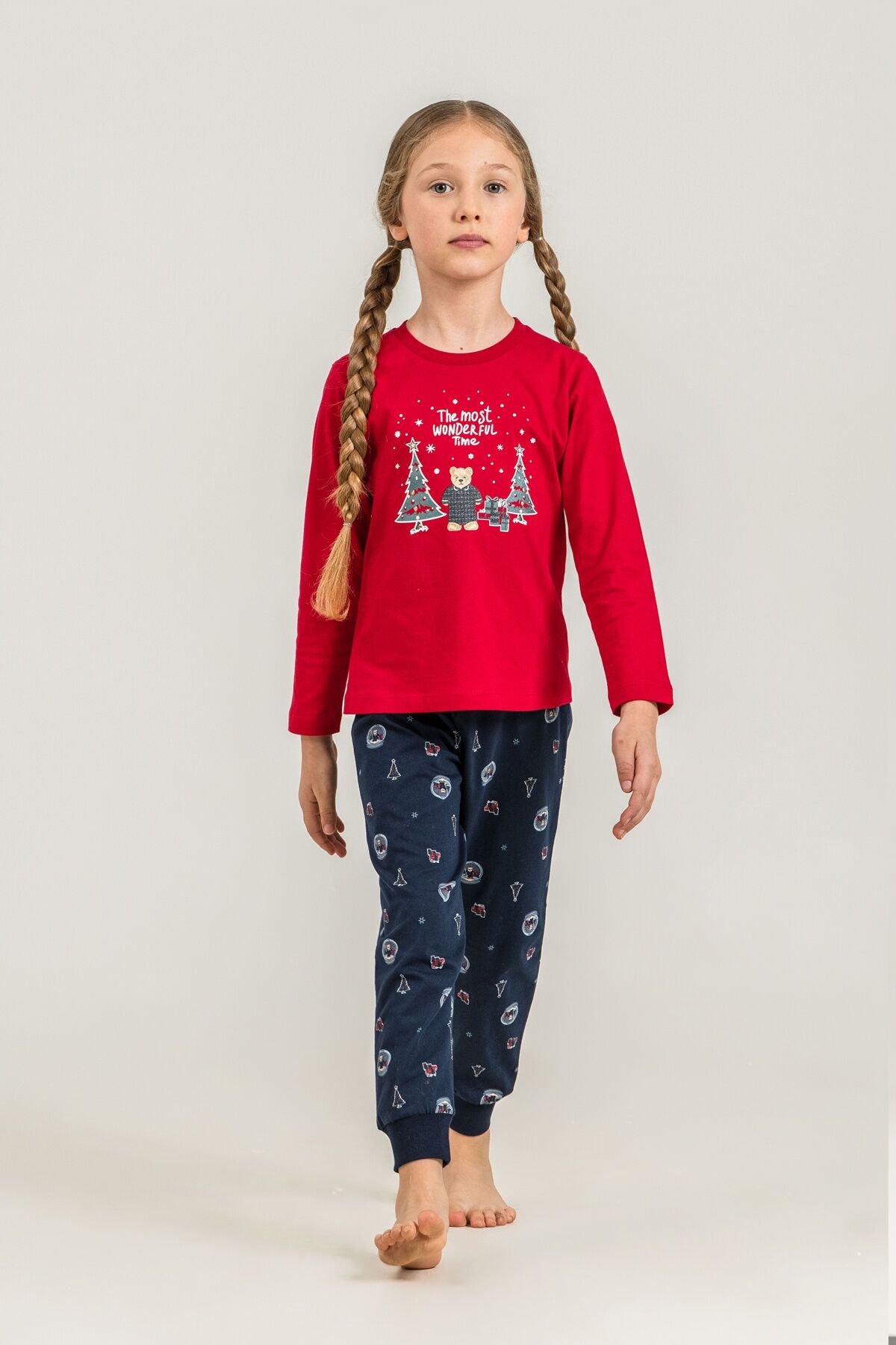 ROLYPOLY - Rolypoly The Most Wonderful Time Anne Kız Kırmızı Uzun Kol Pijama Takım RP3936-A-V1 (1)