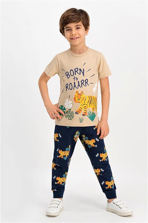 RolyPoly Tiger Roar Kum Kısa Kollu Erkek Çocuk Pijama Takımı