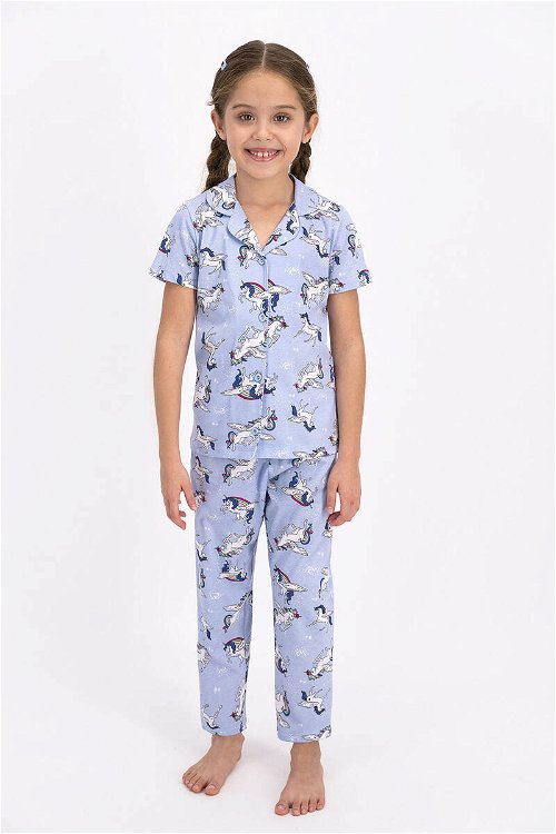Rolypoly Unicorn Buz Mavi Kız Çocuk Gömlek Pijama