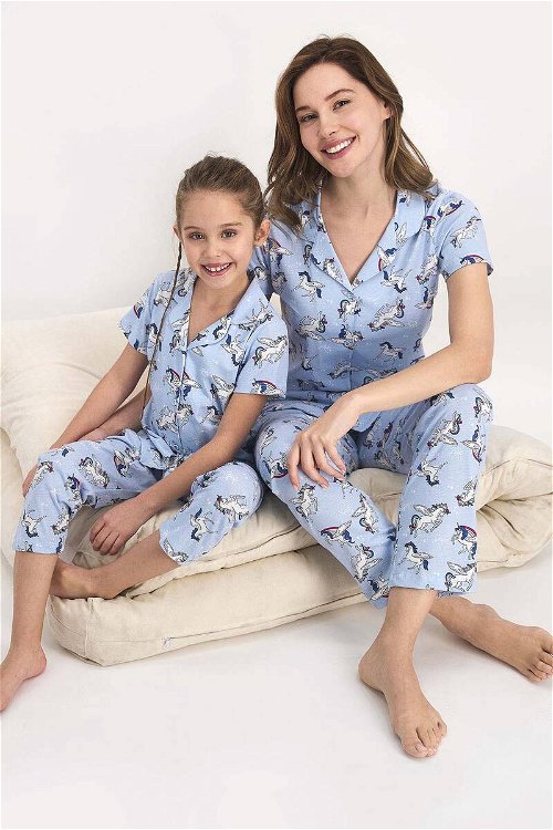 Rolypoly Unicorn Buz Mavi Kız Çocuk Gömlek Pijama