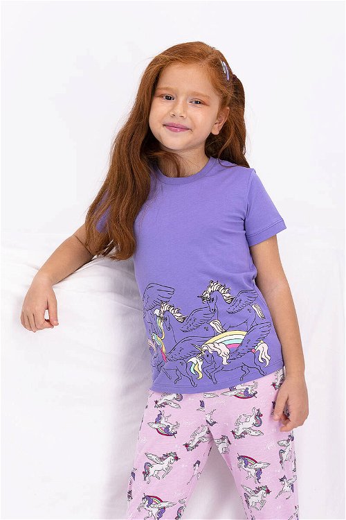 RolyPoly Unicorn Mor Kız Çocuk Kısa Kol Pijama Takımı