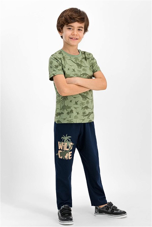 RolyPoly Wild One Açık Haki Kısa Kollu Erkek Çocuk Pijama Takımı