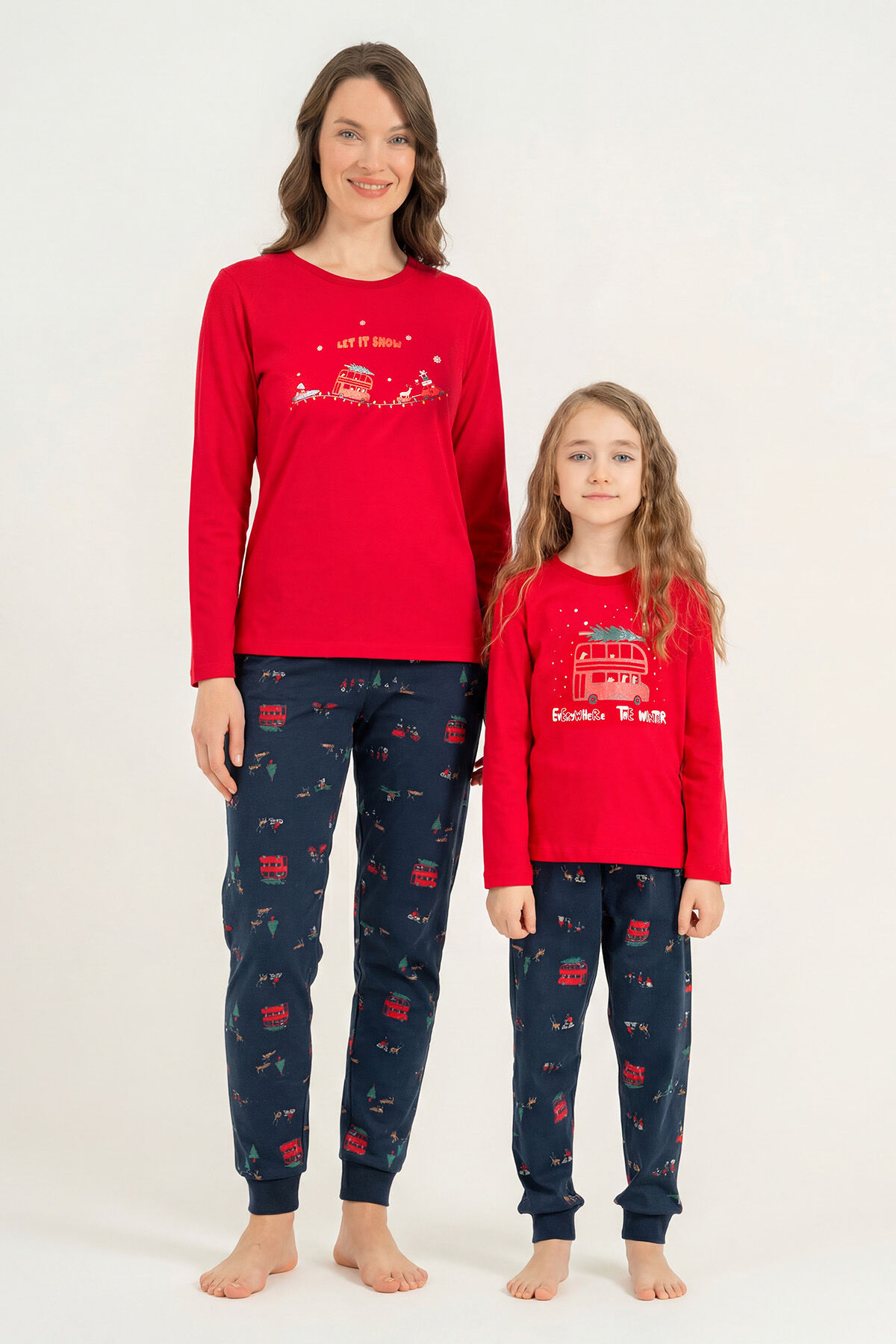 ROLYPOLY - Rolypoly Winter Everywhere Anne Kız Kırmızı Uzun Kol Pijama Takım RP3938-A-V1