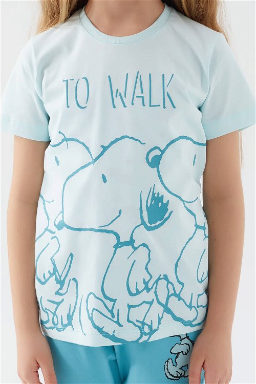 Snoopy To Walk Turkuaz Kız Çocuk Kısa Kol Pijama Takım