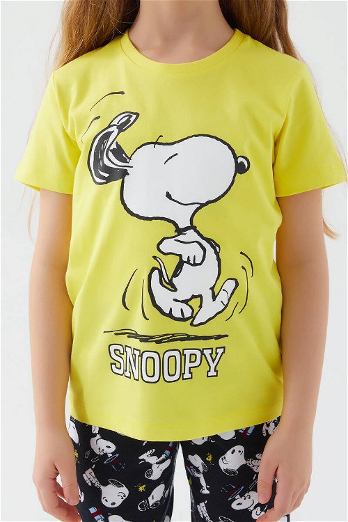 Snoopy Walking Sarı Kız Çocuk Kapri Takım