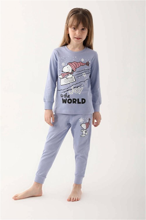 Snoopy Açık İndigo Kız Çocuk Uzun Kol Pijama Takım