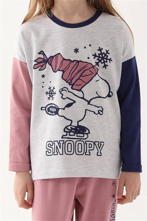 Snoopy Kar Melanj Kız Çocuk Uzun Kol Pijama Takım