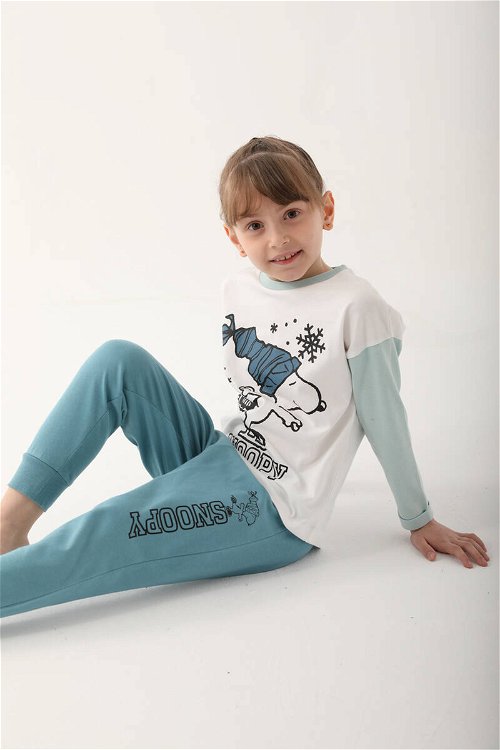 Snoopy Krem Kız Çocuk Uzun Kol Pijama Takım