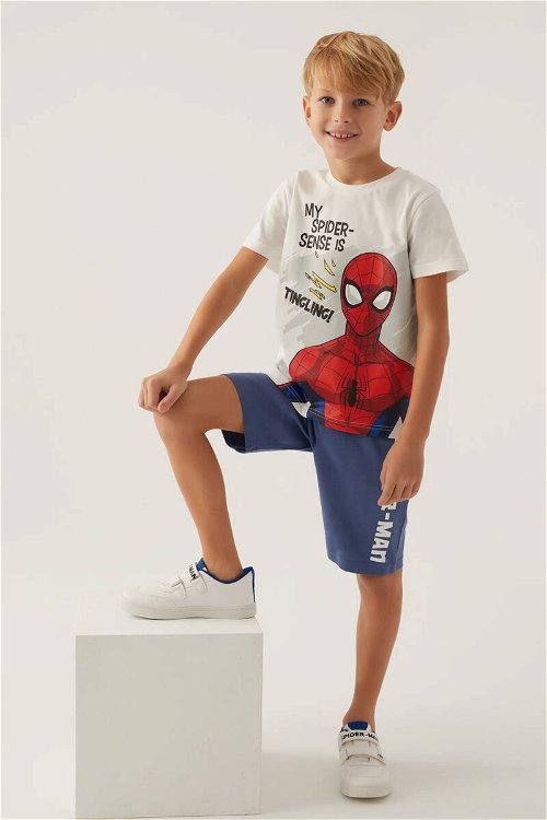 SpiderMan Sense Krem Erkek Çocuk Bermuda Takım