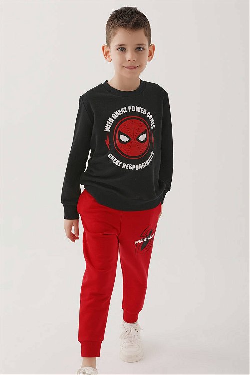 Spiderman Siyah Erkek Çocuk Eşofman Takımı