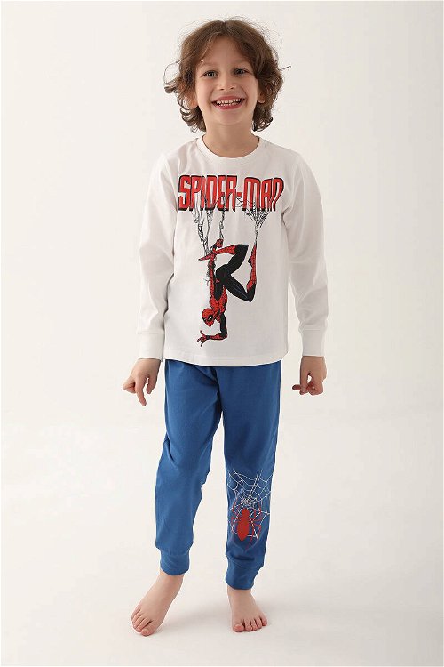 Spiderman Krem Erkek Çocuk Uzun Kol Pijama Takım