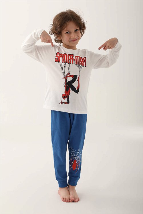 Spiderman Krem Erkek Çocuk Uzun Kol Pijama Takım