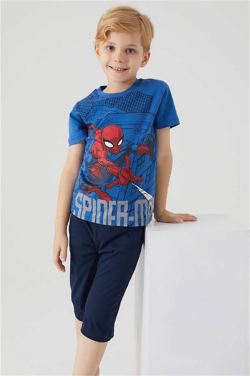 Spiderman Buildings Mavi Erkek Çocuk Kapri Takım