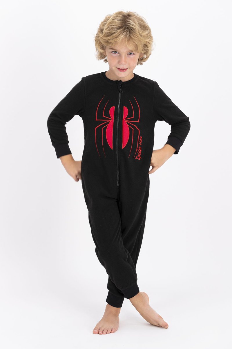 Spider Man - Spiderman Lisanslı Siyah Erkek Çocuk Polar Tulum