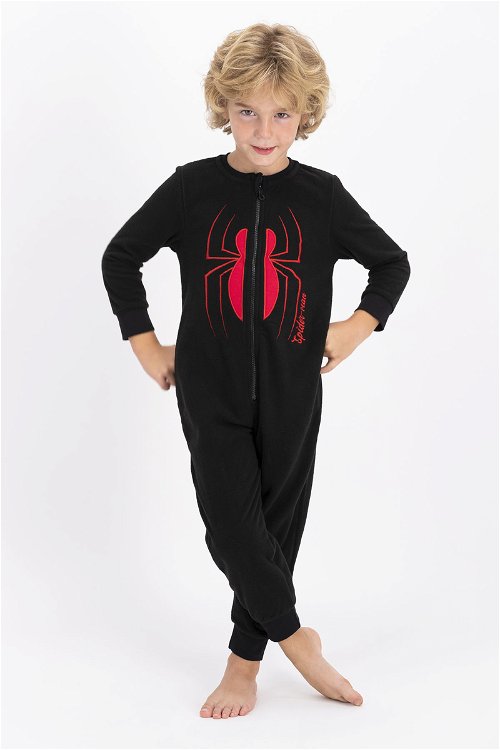 Spiderman Lisanslı Siyah Erkek Çocuk Polar Tulum