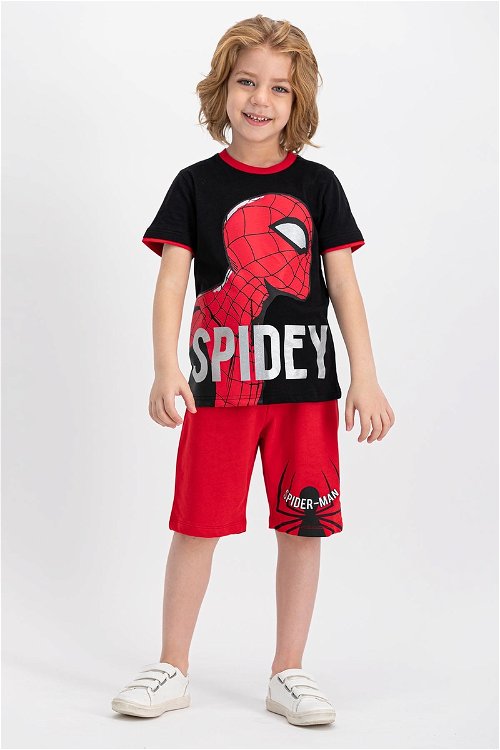 Spider Man Lisanslı Siyah Bisiklet Yaka Erkek Çocuk Bermuda Takım