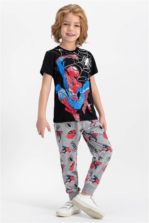 Spider Man Lisanslı Siyah Kısa Kollu Erkek Çocuk Pijama Takımı