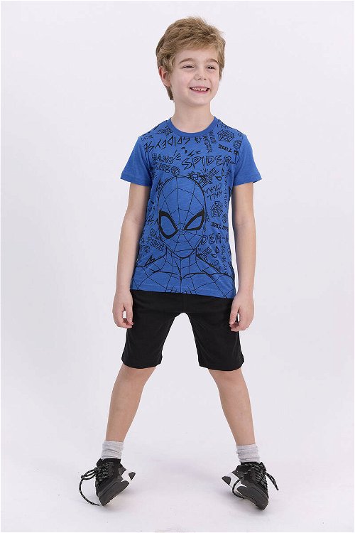 Spiderman Lisanslı Mavi Erkek Çocuk Bermuda Takım