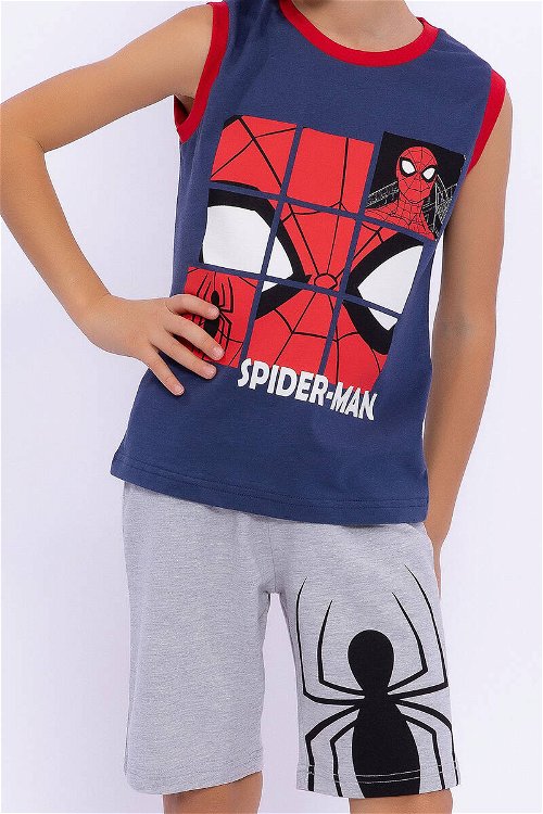 Spiderman Lisanslı Koyu İndigo Kolsuz Erkek Çocuk Bermuda Takım