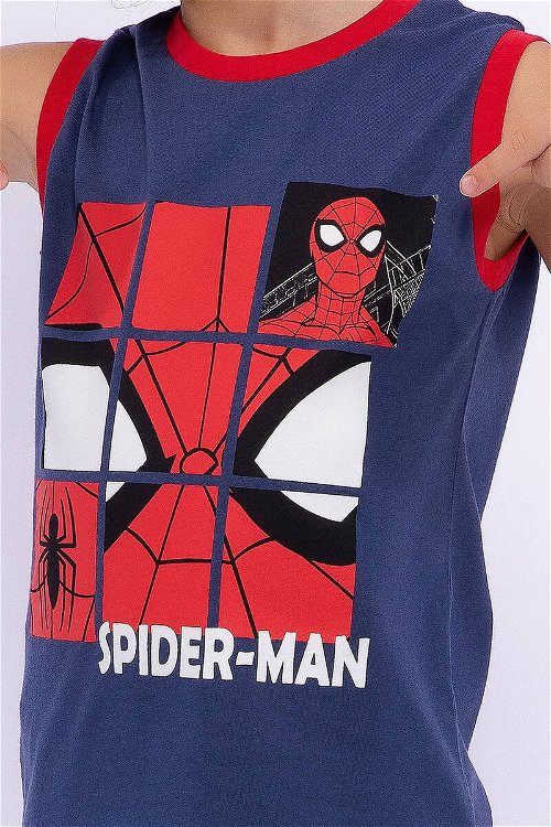 Spiderman Lisanslı Koyu İndigo Kolsuz Erkek Çocuk Bermuda Takım
