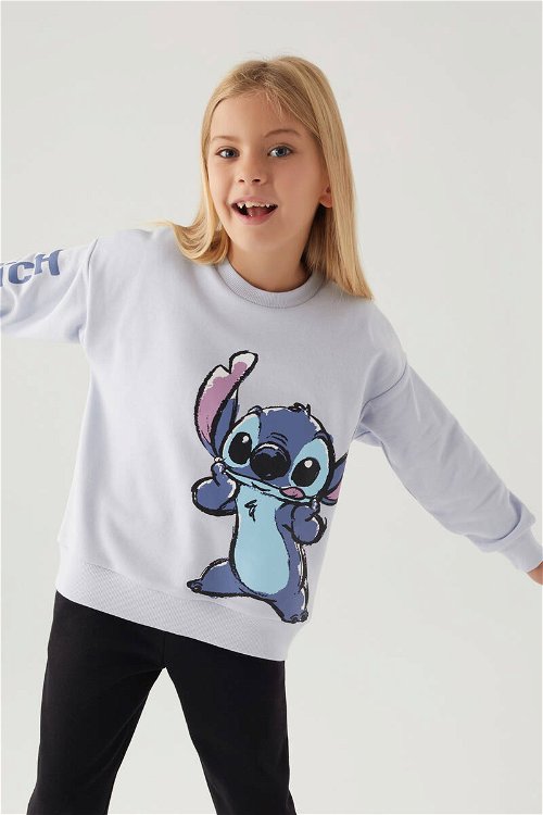 Stitch Puss Mor Kız Çocuk Sweatshirt