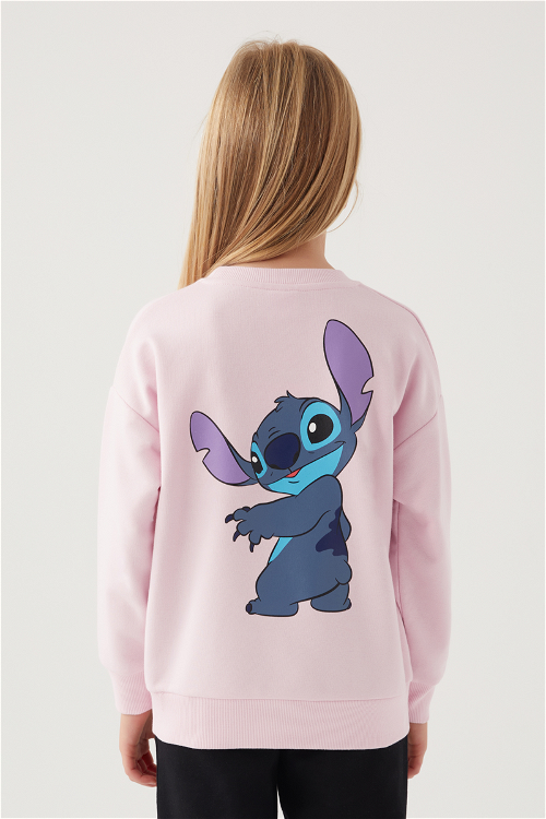 Stitch Shape Toz Pembe Kız Çocuk Sweatshirt