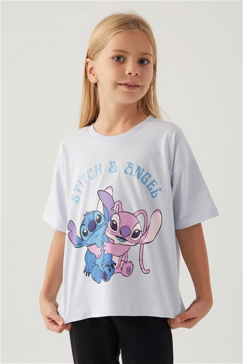 Stitch Angel Mor Kız Çocuk T-Shirt