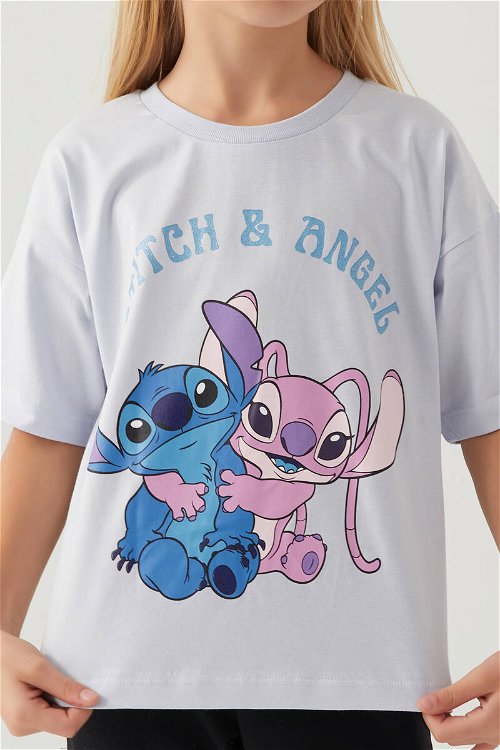 Stitch Angel Mor Kız Çocuk T-Shirt