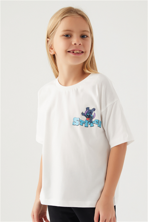 Stitch Back Krem Kız Çocuk T-Shirt
