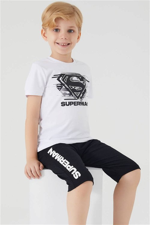 Superman Hero Superman Beyaz Erkek Çocuk Kapri Takım