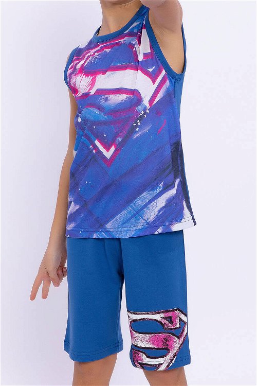Superman Lisanslı Cobalt Mavi Erkek Çocuk Kolsuz Bermuda Takımı