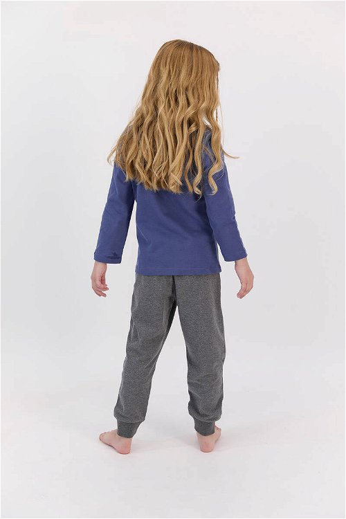 U.S. Polo Assn Açık İndigo Kız Çocuk Uzun Kol Ribanalı Pijama Takımı