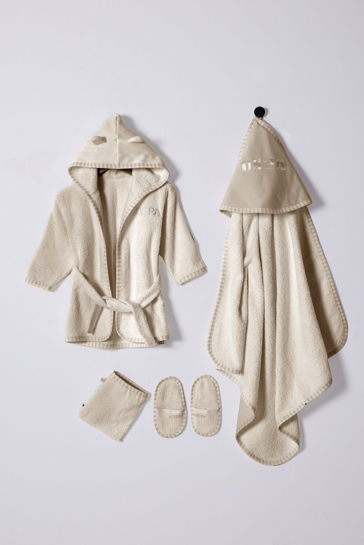 U.S. Polo Assn Bebek - U.S. Polo Assn Bebek Erkek Bebek Bej Bornoz Set