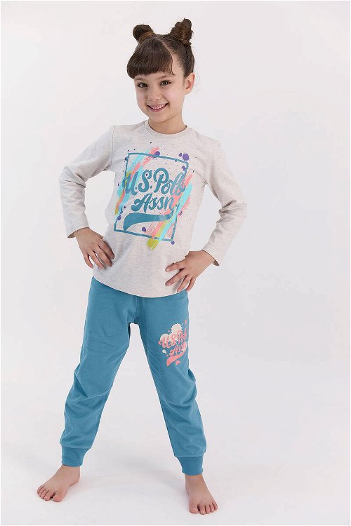 U.S. Polo Assn Bejmelanj Kız Çocuk Uzun Kol Pijama Takımı