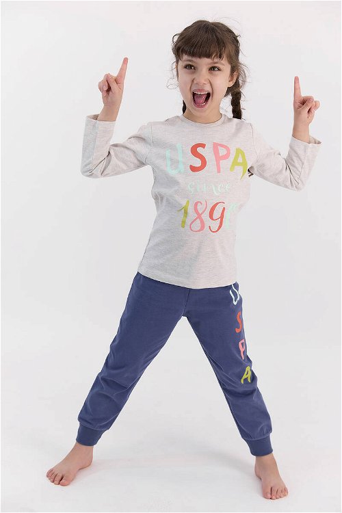 U.S. Polo Assn Bejmelanj Kız Çocuk Uzun Kol Ribanalı Pijama Takımı