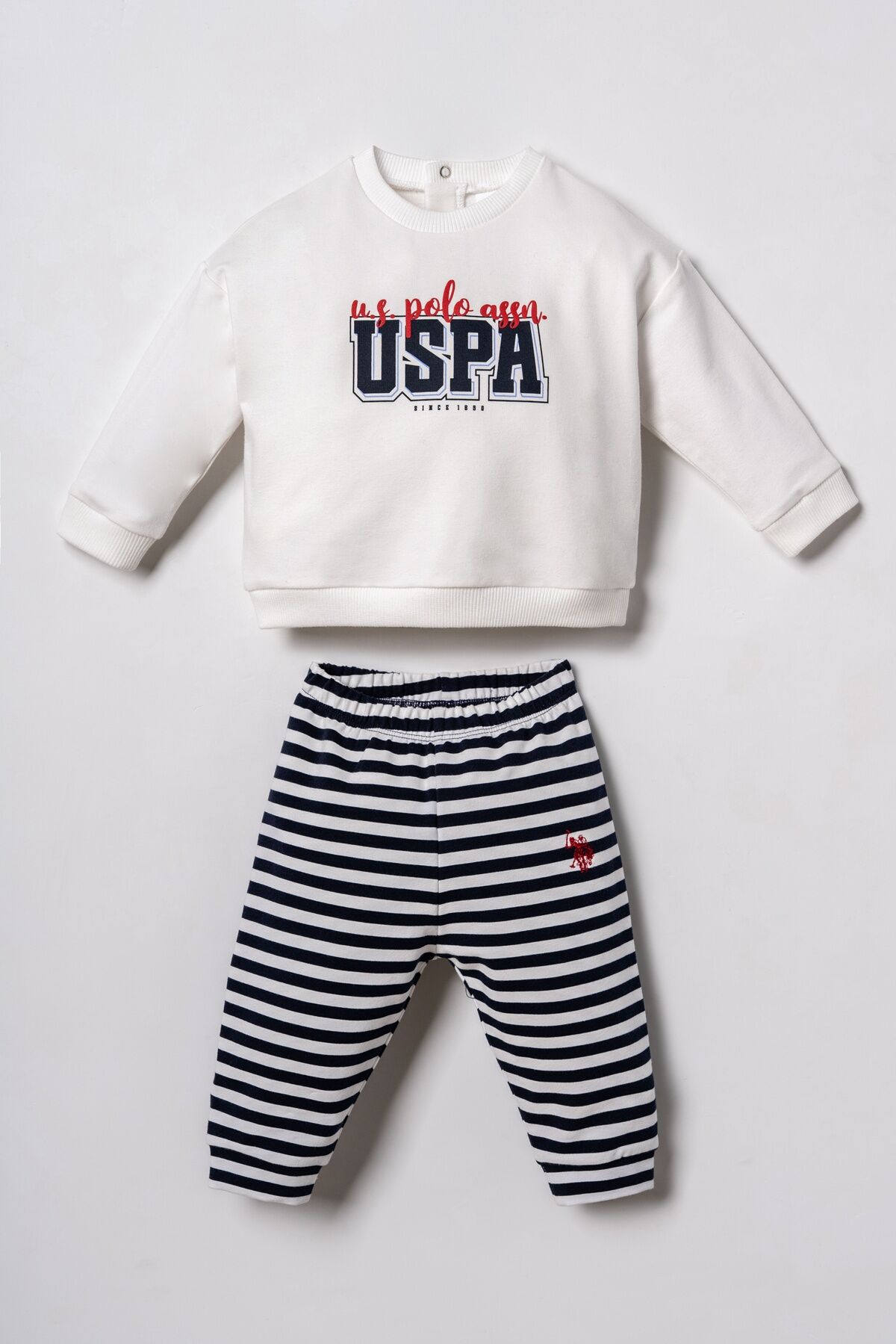 U.S POLO ASSN - U.S. Polo Assn. Erkek Bebek Baskılı Beyaz Uzun Kol Pijama Takım USB3162-C-V1