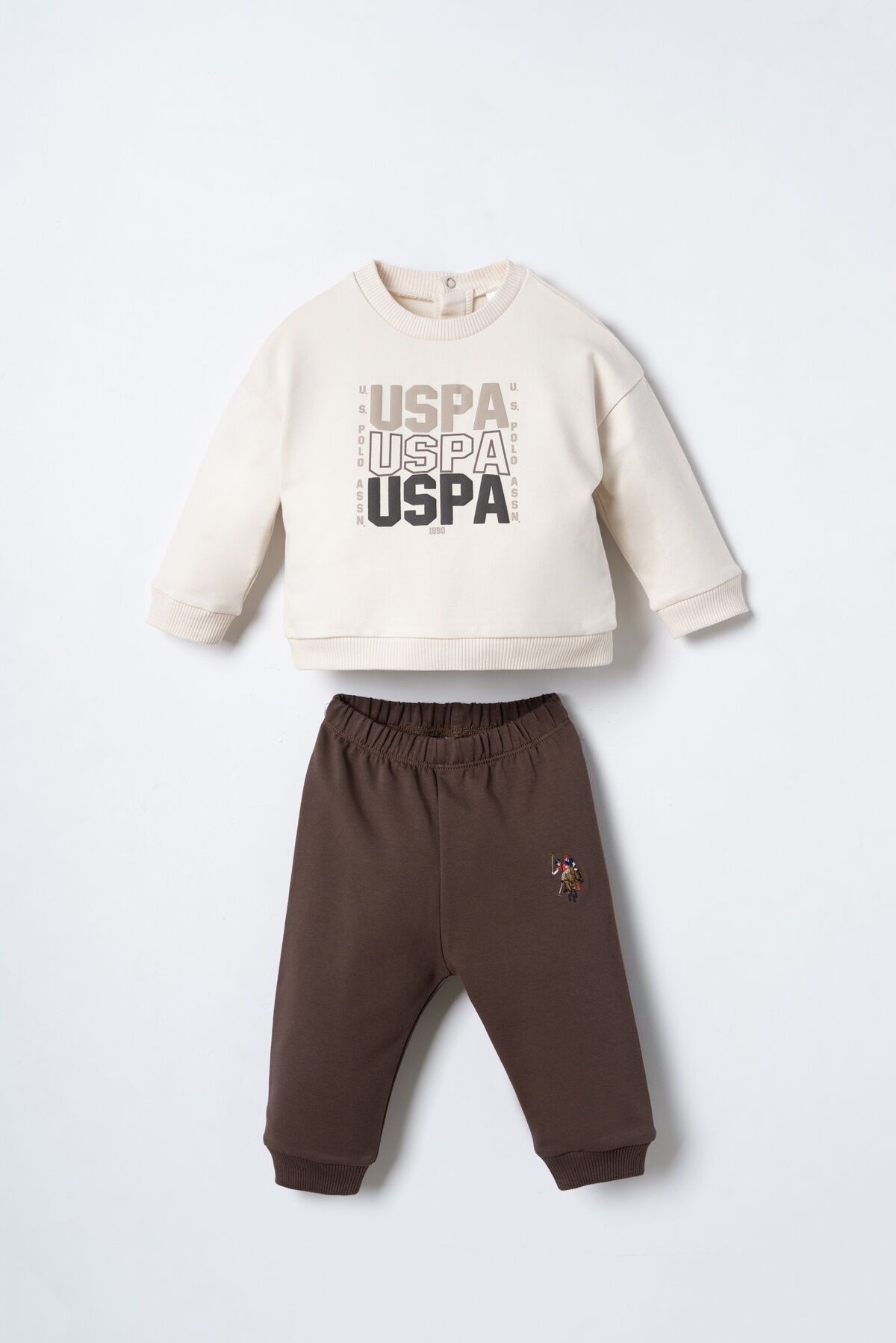 U.S POLO ASSN - U.S. Polo Assn. Erkek Bebek Baskılı Krem Uzun Kol Pijama Takım USB3180-C-V1