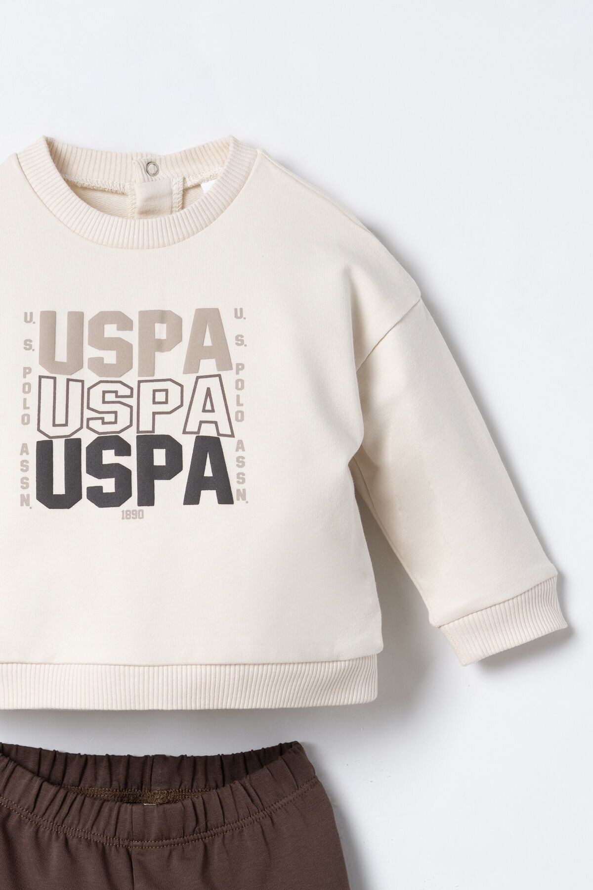 U.S POLO ASSN - U.S. Polo Assn. Erkek Bebek Baskılı Krem Uzun Kol Pijama Takım USB3180-C-V1 (1)
