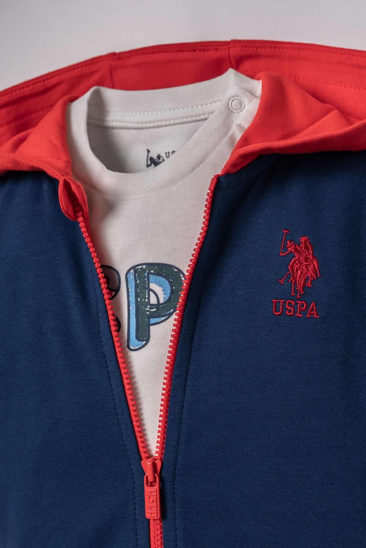 U.S POLO ASSN - U.S. Polo Assn. Erkek Bebek Baskılı Mavi Hırkalı Takım USB3171-C-V1 (1)