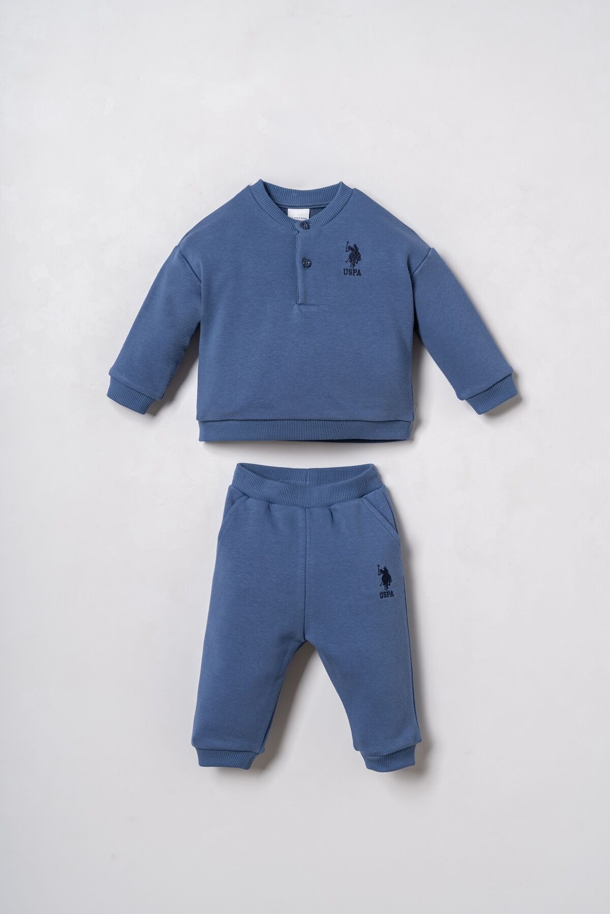 U.S POLO ASSN - U.S. Polo Assn. Erkek Bebek Nakışlı Mavi Uzun Kol Pijama Takım USB3169-C-V3