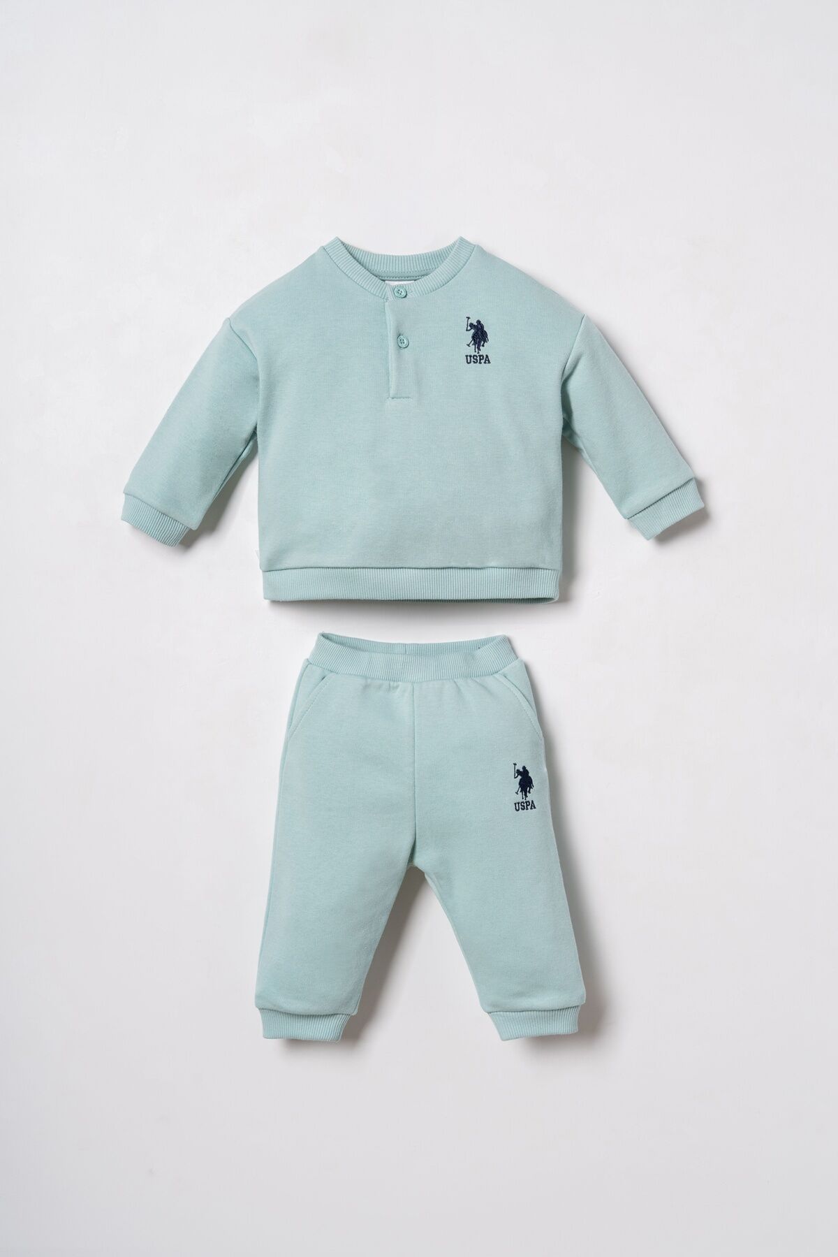 U.S POLO ASSN - U.S. Polo Assn. Erkek Bebek Nakışlı Yeşil Uzun Kol Pijama Takım USB3169-C-V2